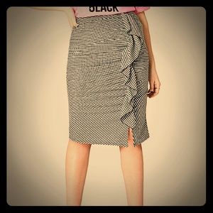 Pinup Retro Gingham Ruched Ruffle Pencil Skirt 1X